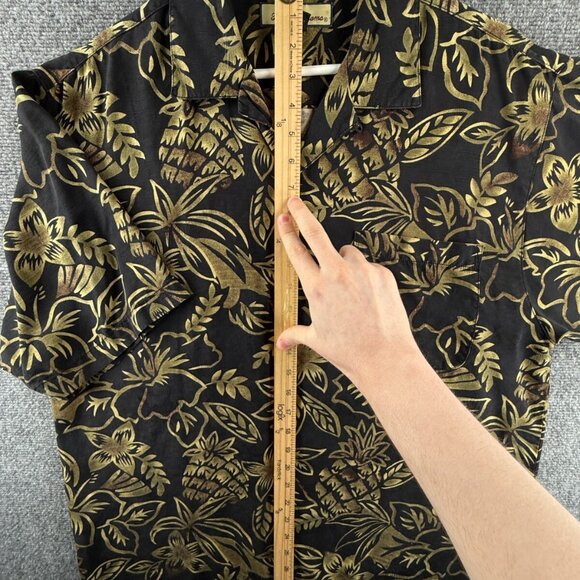 Tommy Bahama All Silk Floral Black Green Short Sleeve Camp Shirt Loop Collar Med - Picture 3 of 13
